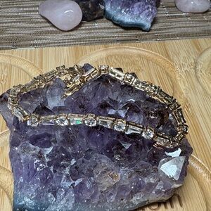 Baguette Cubic Zirconia Tennis Bracelet Gold over 925 Sterling Silver